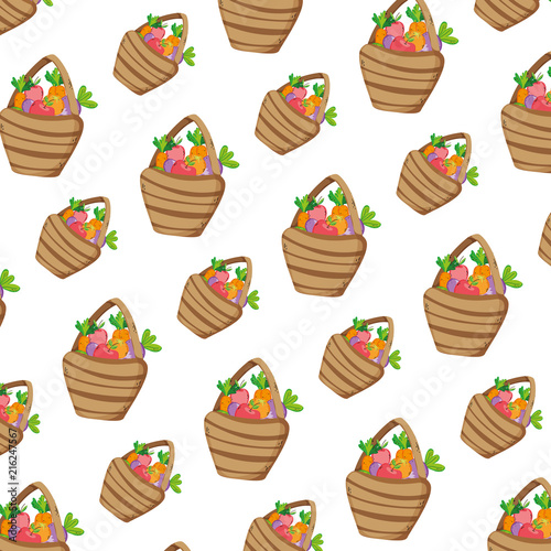 fruits and vegetables inside wood hamper background