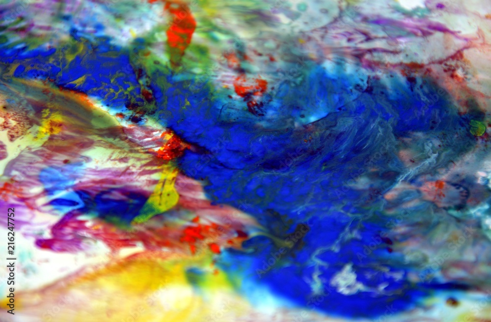 Naklejka premium Colors, paint watercolor abstract background in pink, yellow and blue hues. Abstract background