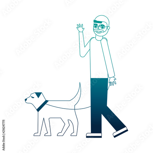 grandfather walking with her dog