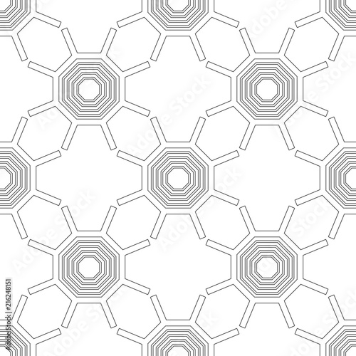 Black and white geometric seamless pattern for coloring book, page. Abstract background for cover, wallpaper, decor.