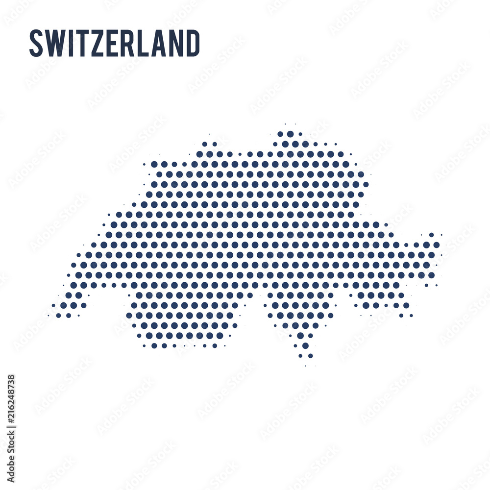 Dotted map of Switzerland isolated on white background.