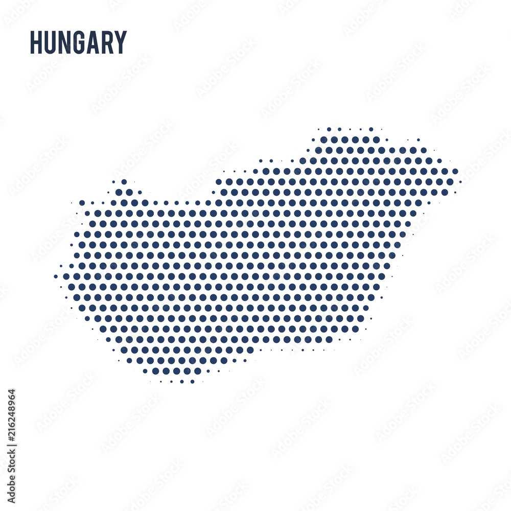 Dotted map of Hungary isolated on white background.