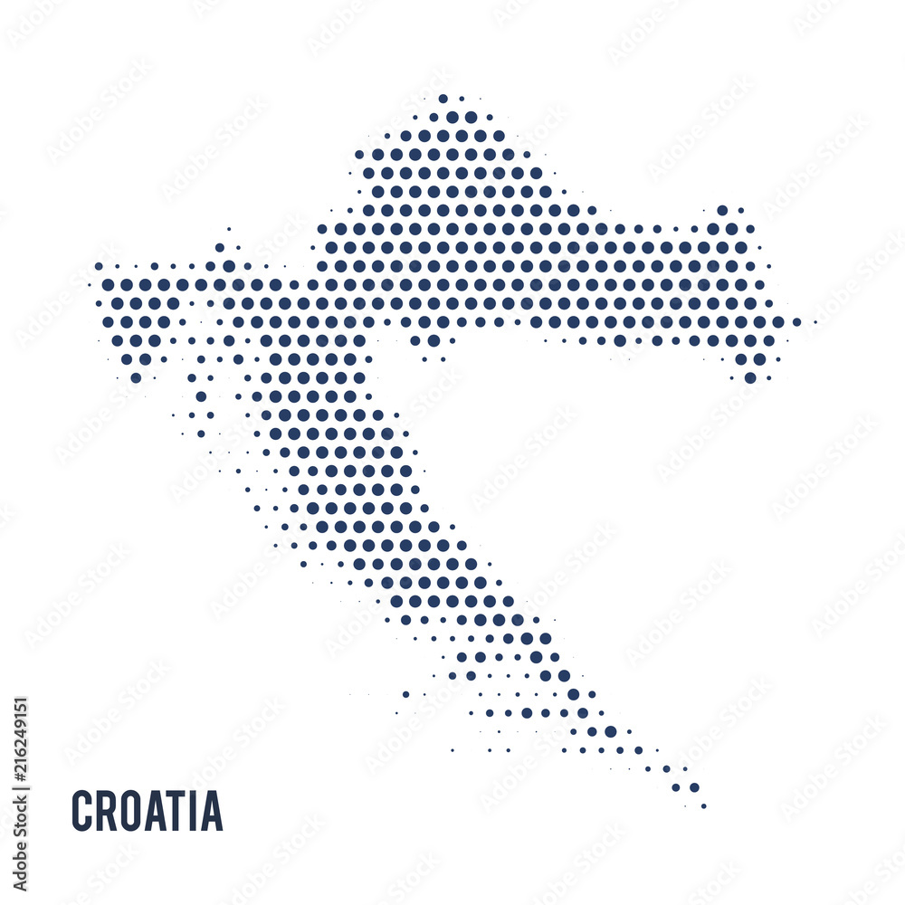 Dotted map of Croatia isolated on white background.