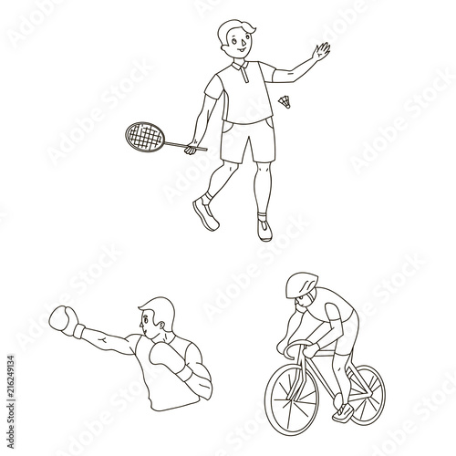 Different kinds of sports outline icons in set collection for design. Athlete, competitions vector symbol stock web illustration.
