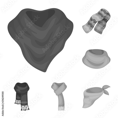 Scarf and Shawl monochrome icons in set collection for design.Clothes and Accessory vector symbol stock web illustration.