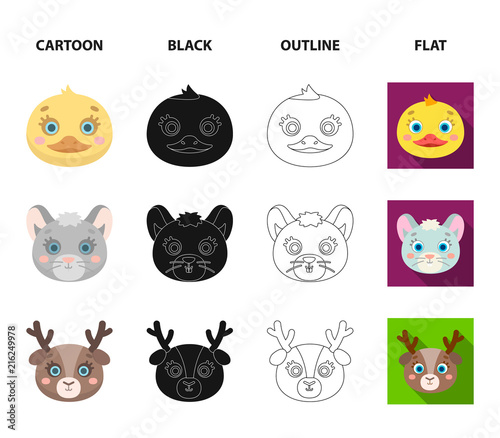 Bear, duck, mouse, deer. Animal muzzle set collection icons in cartoon,black,outline,flat style vector symbol stock illustration web.