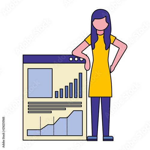 young woman and document with statistics graphic