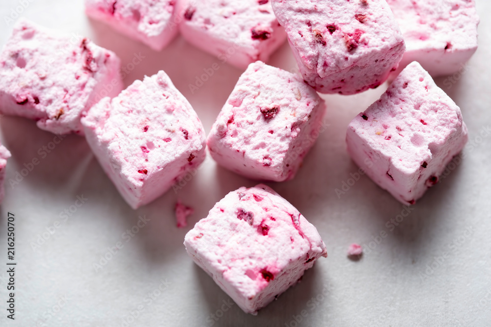 Marshmallows with cherries and raspberries Marshmallows with cherries and raspberries