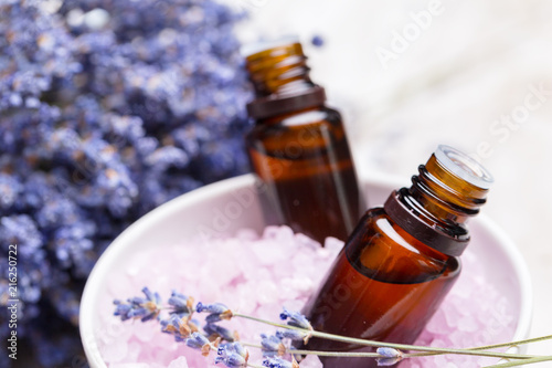 lavender body care products. Aromatherapy, spa and natural healthcare concept photo