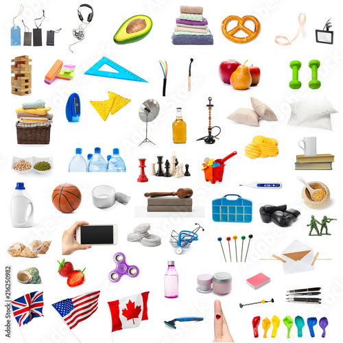 big collection of different objects isolated on white background photo