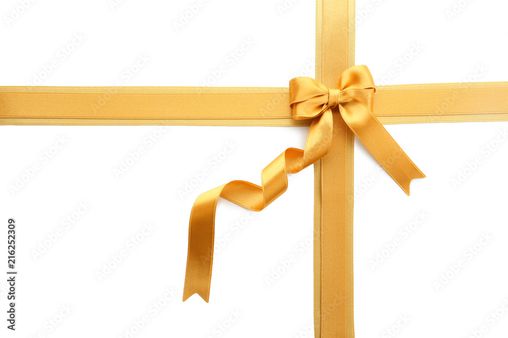 Golden ribbons with bow on white background Golden ribbons with bow on white background