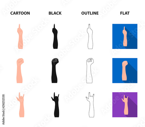 Sign Language cartoon,black,outline,flat icons in set collection for design.Emotional part of communication vector symbol stock web illustration.