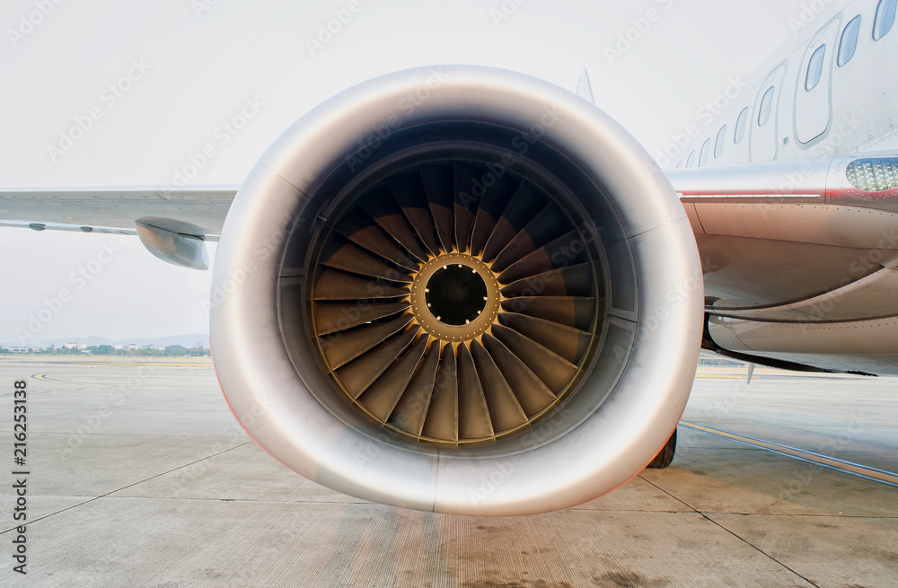 Turbine of engine airplane in airport background Turbine of engine airplane in airport background