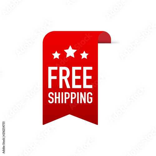 Free Shipping Red Label Icon Vector Design. Vector illustration.