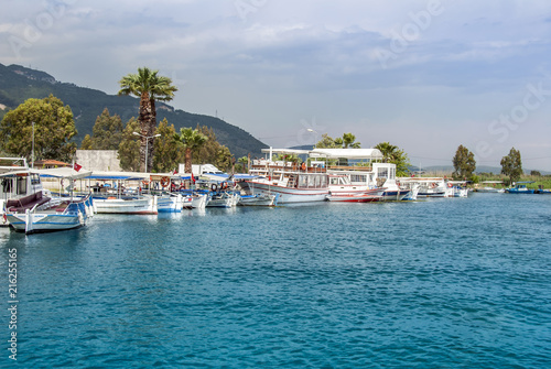 Mugla, Turkey, 14 May 2012: Boats at Azmak Stream, Gokova Bay, Akyaka