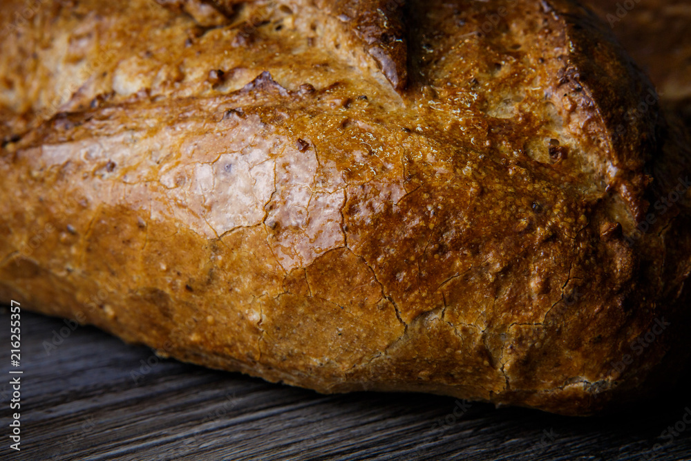 closeup tasty handmade oblong wheaten bread