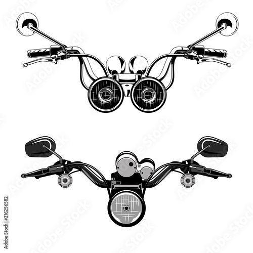 Set of vector images of motorcycle rudders.