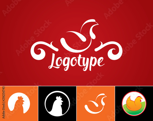 Chiken logo, design emblem on red background. Vector icon