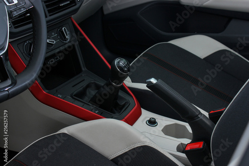 manual gearbox stick interior of modern car © Dalibor