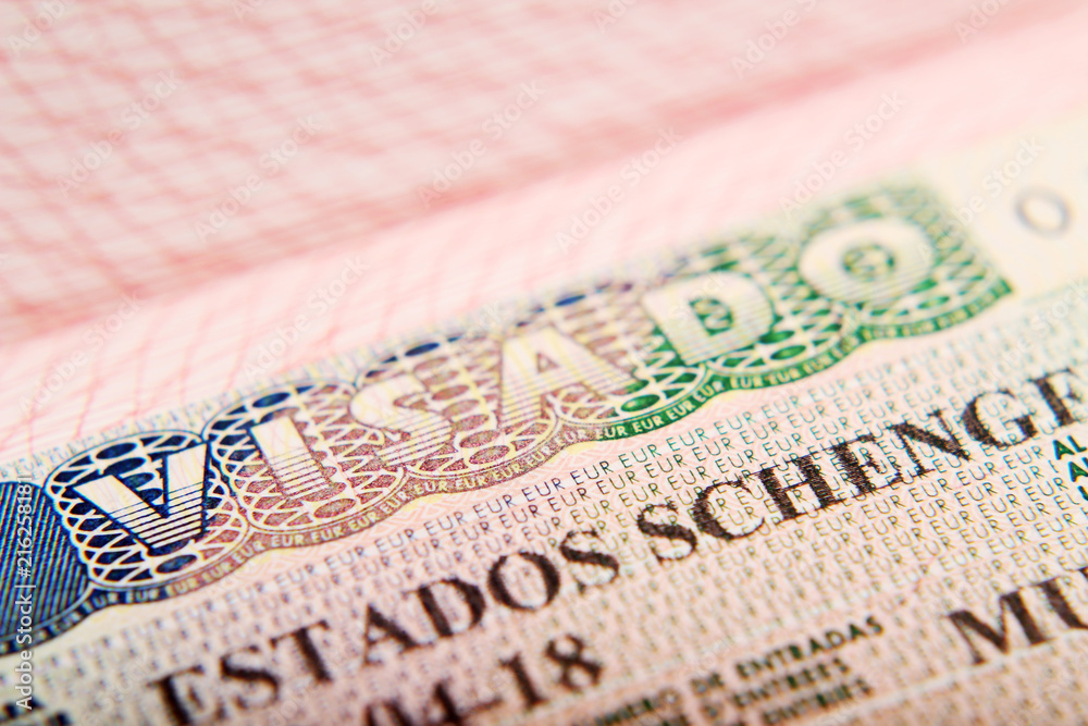 Obraz premium Spanish Schengen visa in a passport