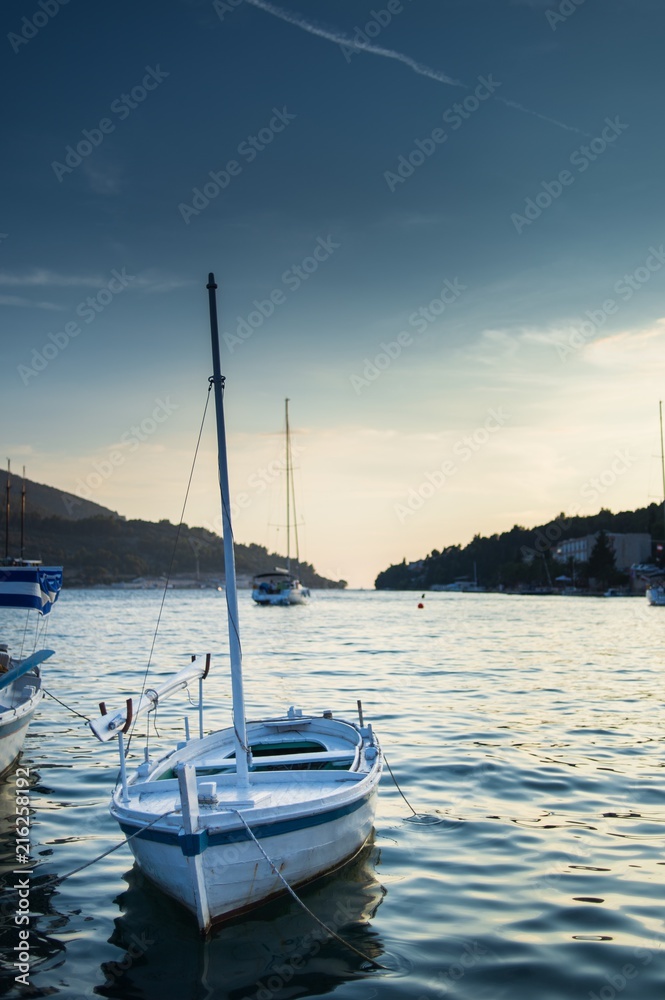 Small sailing boat in a harbour in the Adriatic Mediterranean Sea