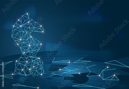 Background of frame lines silhouette knight horse chess symbol, for  powerful professional future business innovation strategy planning concept presentation leading to successful challenge decision.