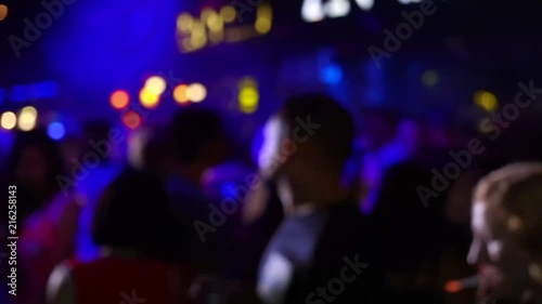 Blur night club street people silhouette dancing 4K