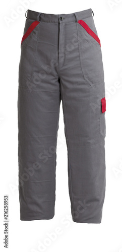 Protective work grey trousers isolated on white background