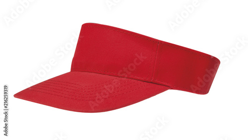 Red sun visor hats with clipping path on white background photo
