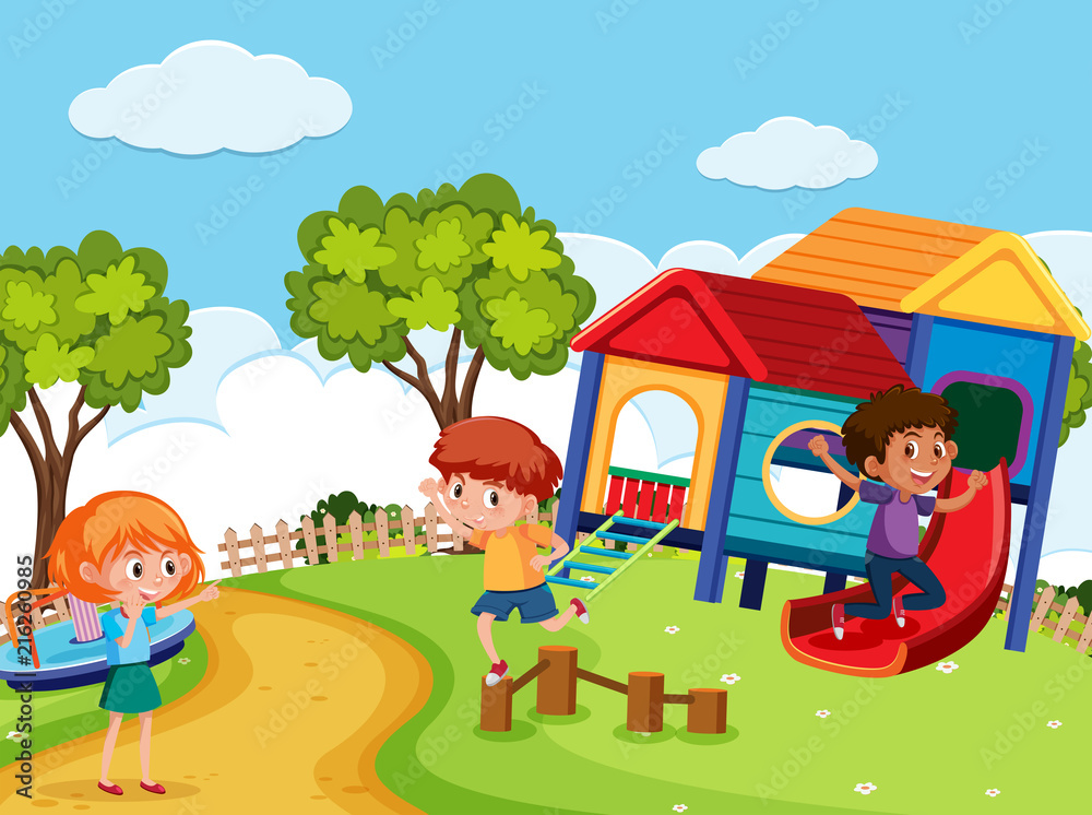 Naklejka premium Children playing at playground