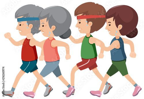 A group of elderly people jogging