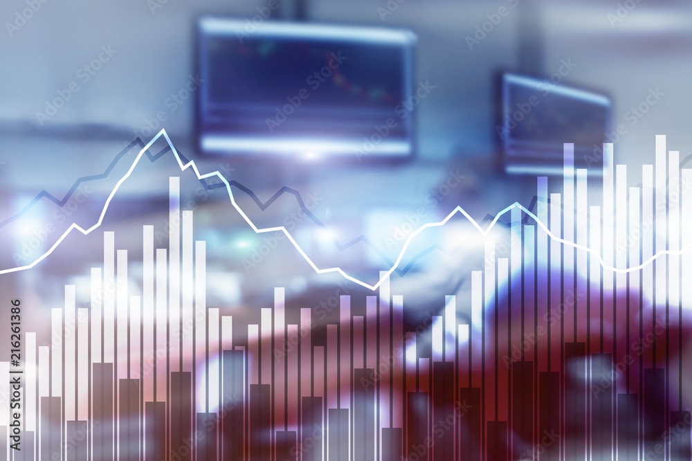 Double exposure Financial graphs and diagrams. Business, economics and investment concept.