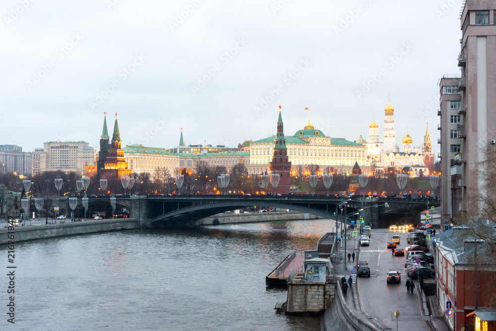 View of the Moscow Kremlin and Big Stone bridge.
