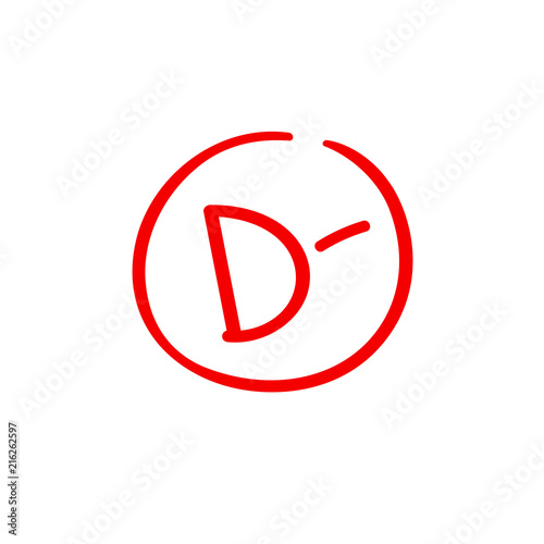 D minus examination result grade red latter mark.