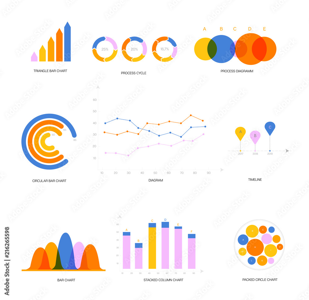Modern Data Visualisation Inforgaphic Elements Vector Set. Blue, Brown ...
