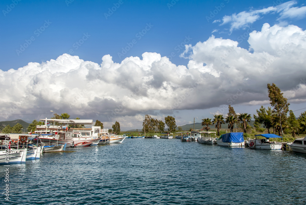 Mugla, Turkey, 24 May 2012: Boats at Azmak Stream, Gokova Bay, Akyaka