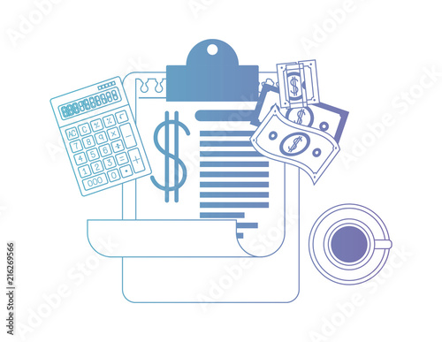 clipboard taxes with calculator and bills vector illustration design