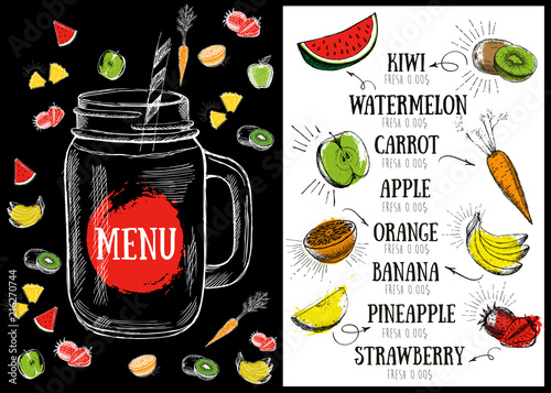 Juice menu, hand drawn. Smoothie.