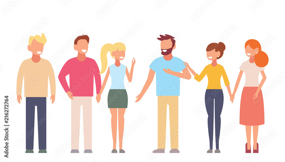 Smiling young hugging friends. Adolescentes friendship vector concept Smiling young hugging friends. Adolescentes friendship vector concept