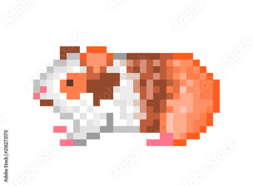 Cute guinea pig  pixel art icon isolated on white background. Friendly domestic animal character. Pet rodent. Retro vintage 80s 90s slot machine video game graphics. 8 bit pet shop  shelter  vet logo.