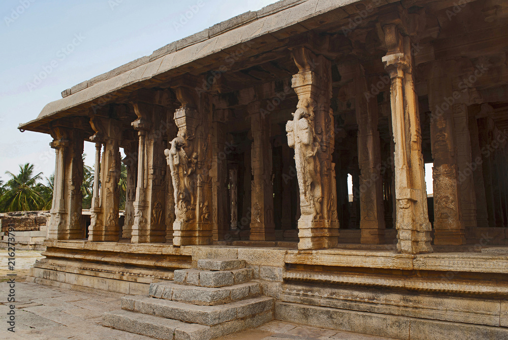 Fototapeta premium Entrance to the Kalyana Mandapa, Divine Marriage Hall. Pattabhirama Temple, Hampi, Karnataka. View from north west.