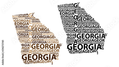 Sketch Georgia (United States of America) letter text map, Georgia map - in the shape of the continent, Map Georgia (U.S. state) - brown and black vector illustration