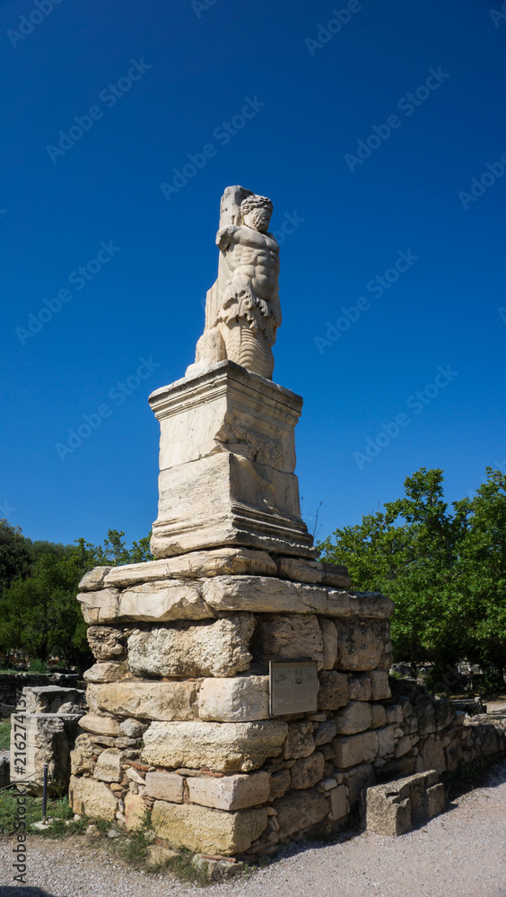 greek Statue outdoor in Athens at an excavaion in Ancient Agora