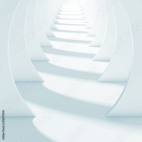 Abstract white tunnel interior. Square 3d