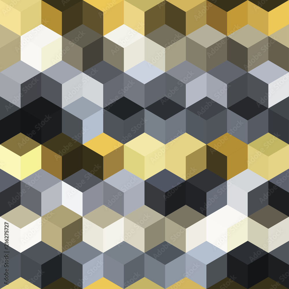 Hexagon grid seamless vector background. Technological polygons bauhaus corners geometric design. Trendy colors hexagon cells pattern for web or cover. Hexagonal shapes modern backdrop.