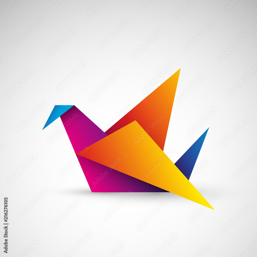 ptak origami logo wektor - obrazy, fototapety, plakaty 
