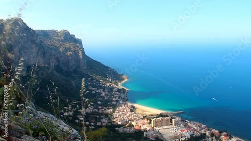 Virgin Mary beach (Vergine Maria) and Pellegrino mount (Monte Pellegrino) in Palermo, Sicily, Italy photo