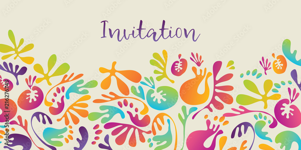 Abstract tropical colorful floral pattern for invitation