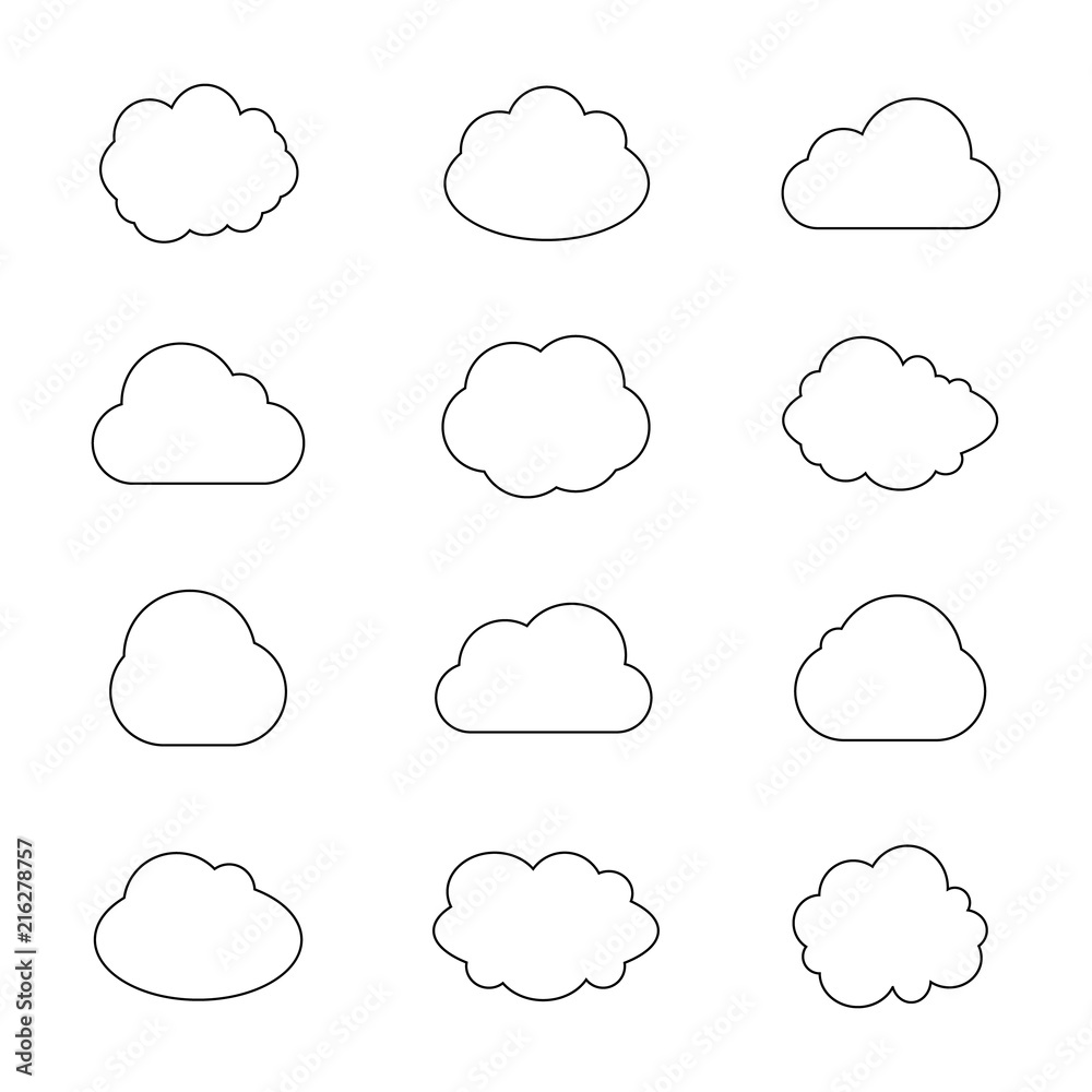 Vector Collection of Cloud Silhouettes, Outline Clouds, Graphic Art, Isolated Icons. Vector Collection of Cloud Silhouettes, Outline Clouds, Graphic Art, Isolated Icons.
