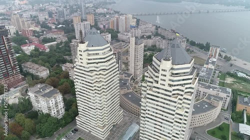 Aerial shooting of the city by the river photo